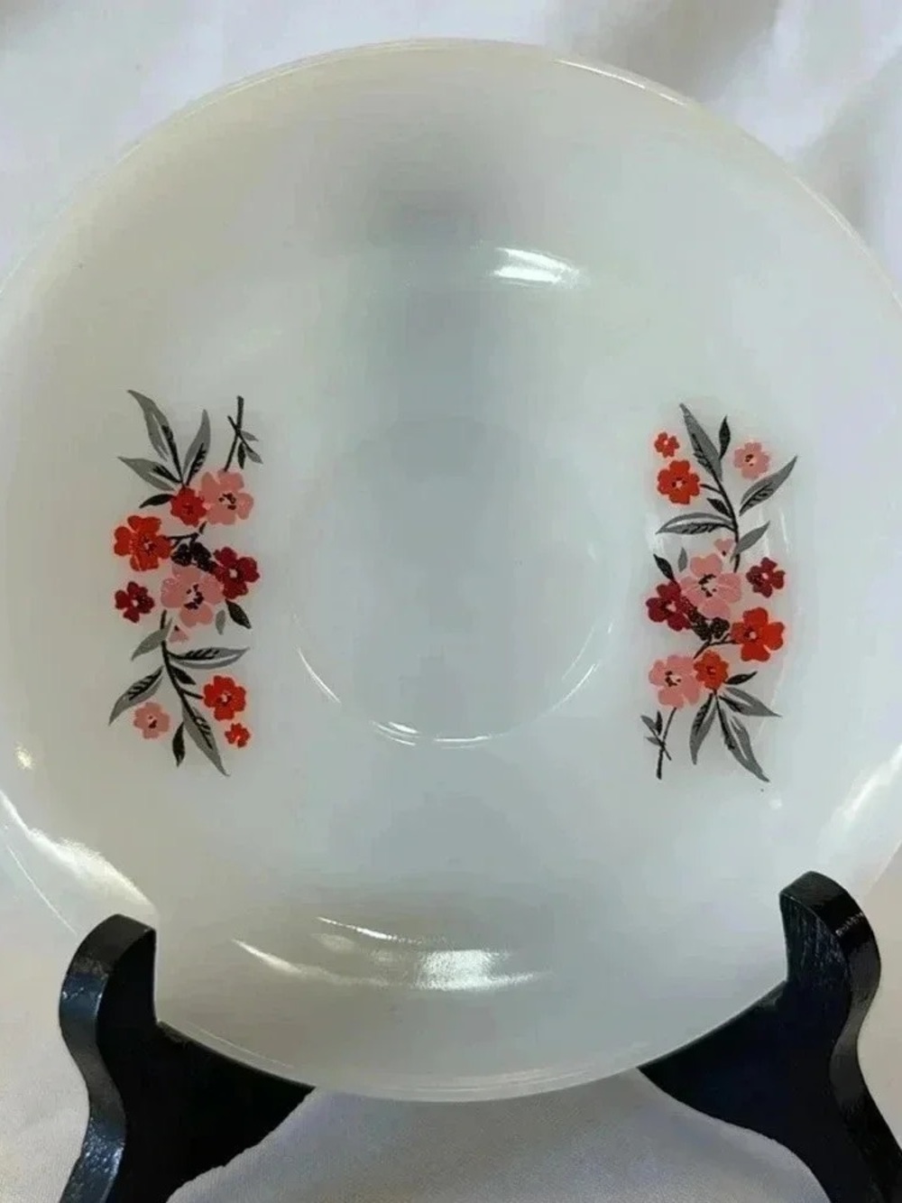 White Floral Ceramic Bowl with Pink & Red Blossoms